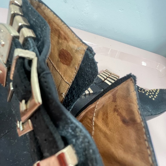 Jeffrey Campbell Benatar Gold Studded Black Suede Leather Heel Boots 5.5 - Picture 7 of 10